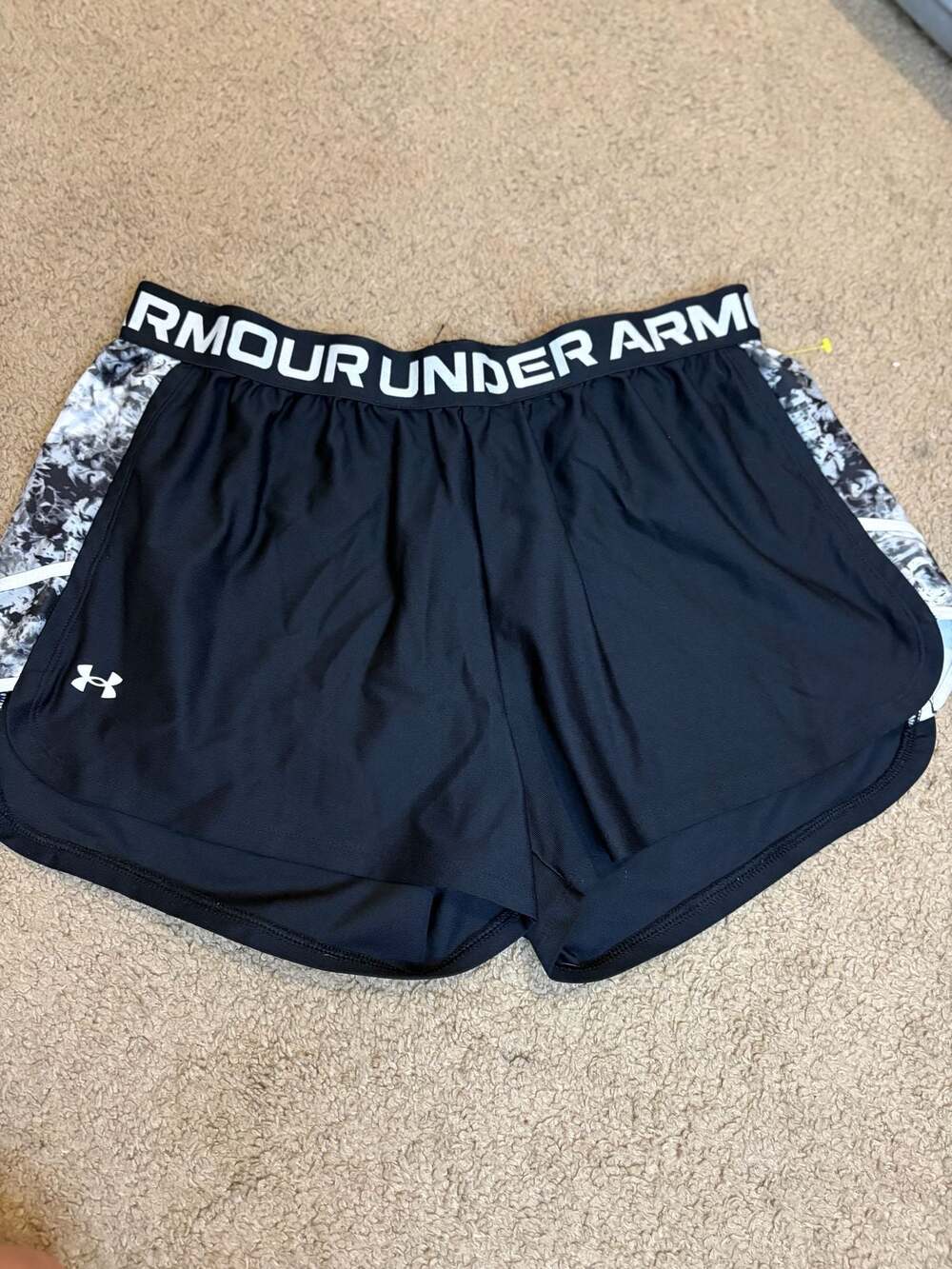 Under Armour Women's Black Athletic Play Up Shorts with Tie-Dye Side Panels